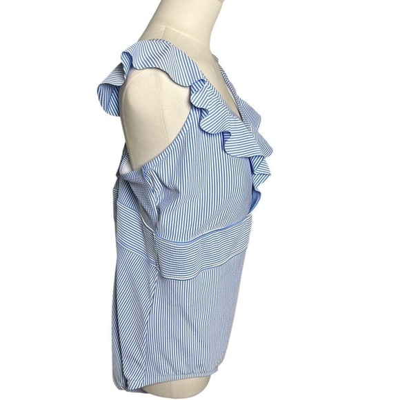 Time and Tru Plus 3X Blue Striped One Piece Swimsuit Ruffle V Neck 24W 26W - Picture 6 of 16